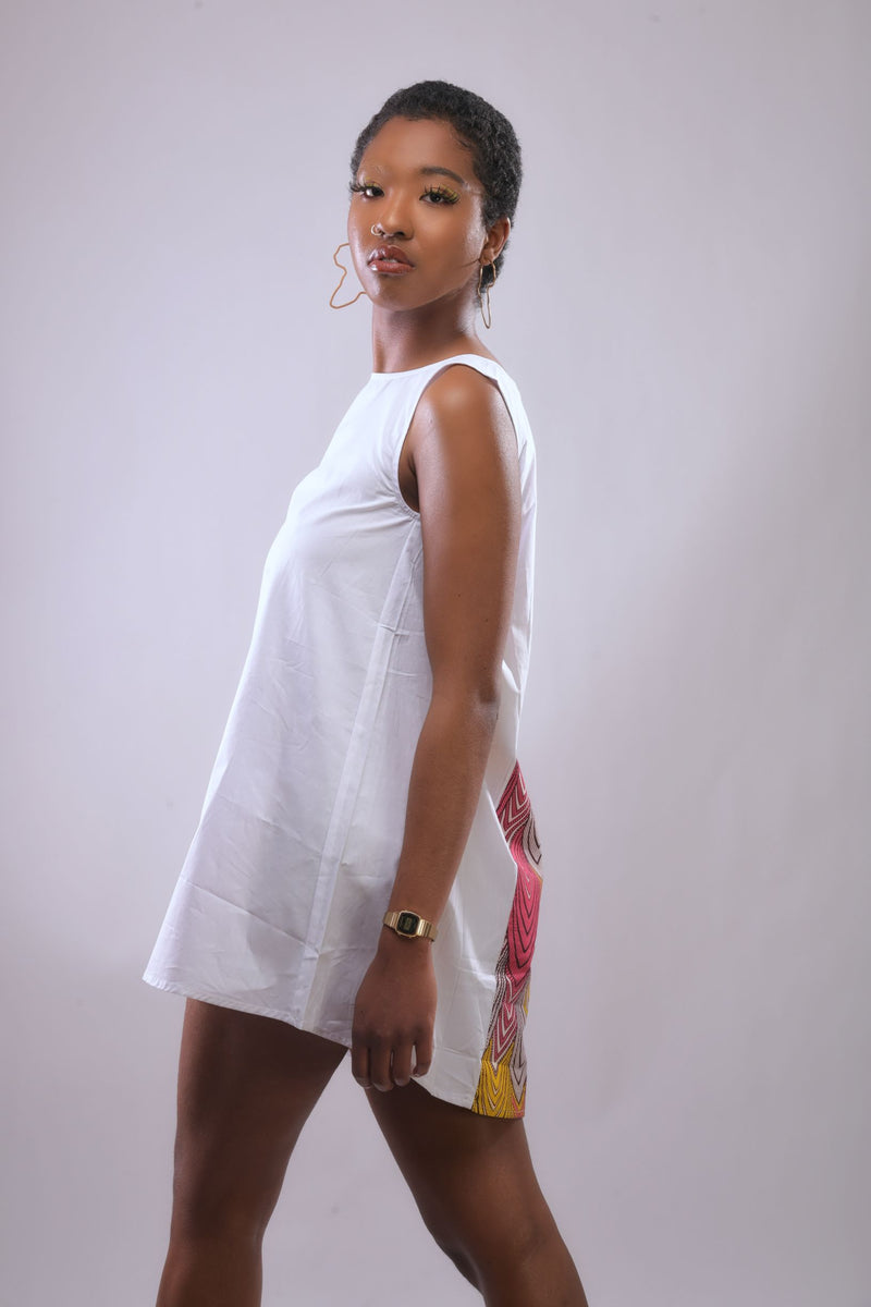 Peekaboo Wax Print Dress White