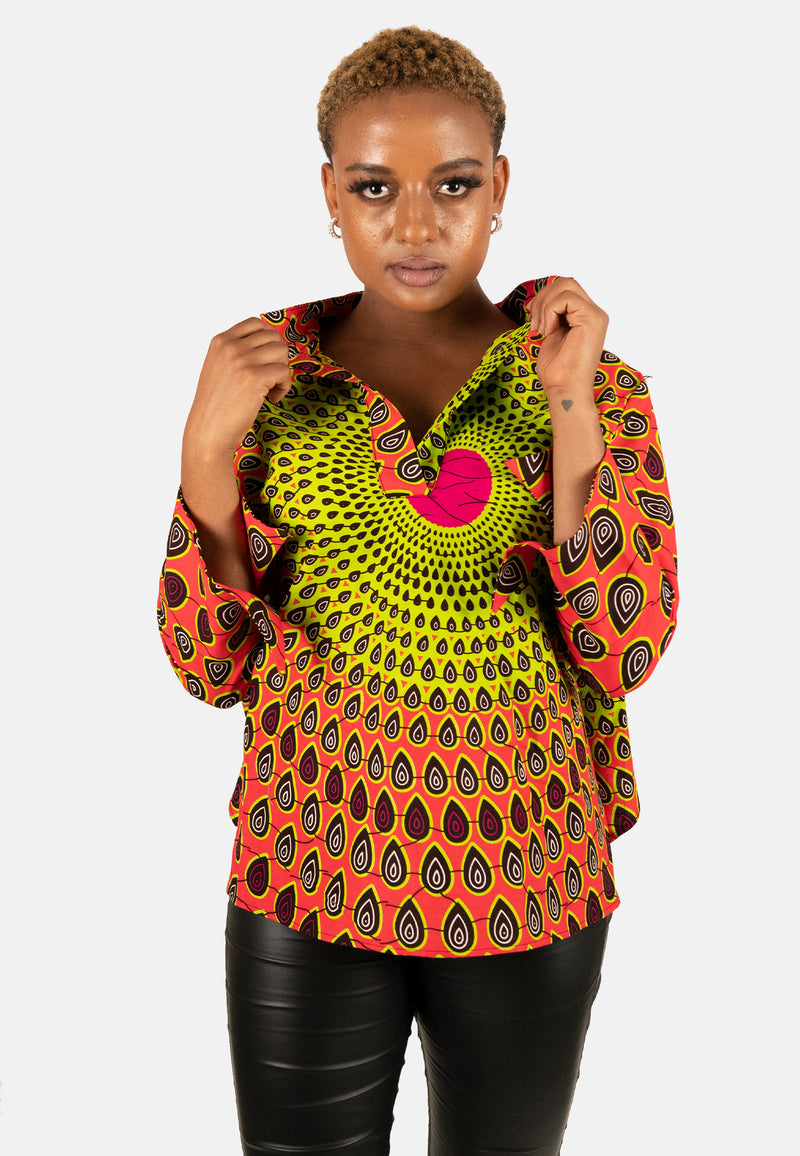 Opened Back Blouse Red Burst